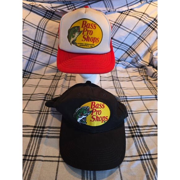 Bass Pro Shops Hats Fishing‎ Caps Logo Patch Adult Red Black - Picture 1 of 14